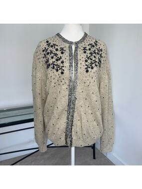 Beaded Sequin Wool Cardigan Sweater Vintage Lined Jacket Lambs Wool Granny Core